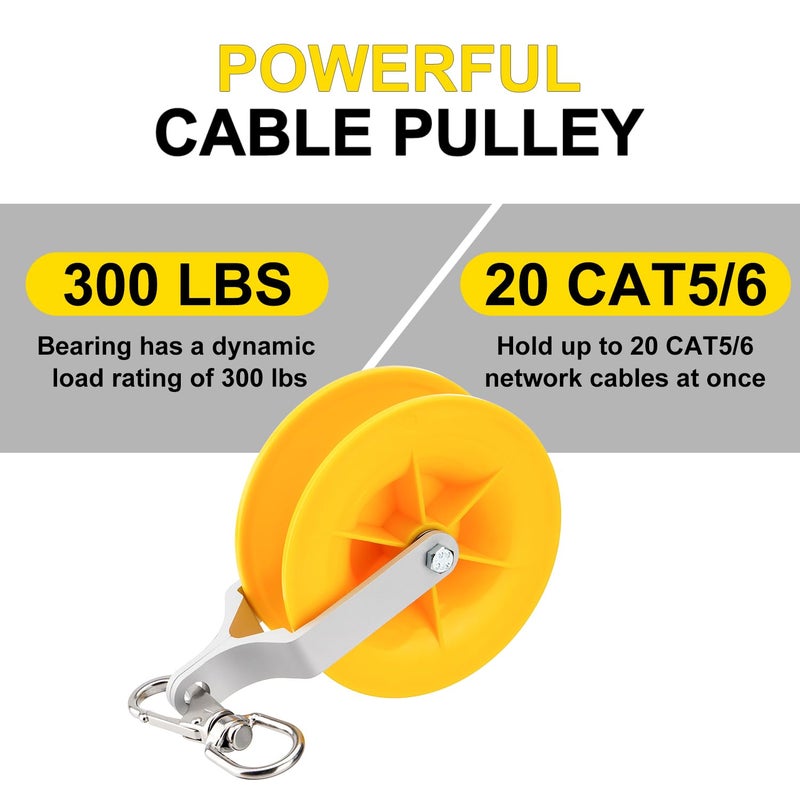 Venussar 2 Pack Cable Pulley Set, Cable Installation Pulley with Carabiner, Holds up to 20 CAT5 & 6, Wire Pulling Tools for Low Voltage Electrical, Network, Coax Cables - Image 2
